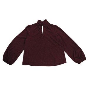 Nine West Burgundy Long Sleeve Textured Keyhole Blouse S, NWT.